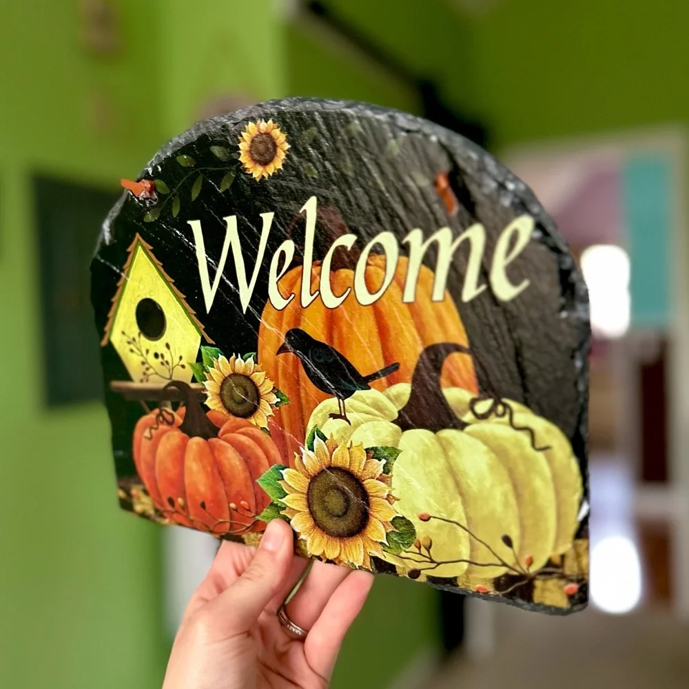 VTG Whimsy Crow Pumpkin Bird House Cottagecore Grunge Dark Welcome Wall Decor